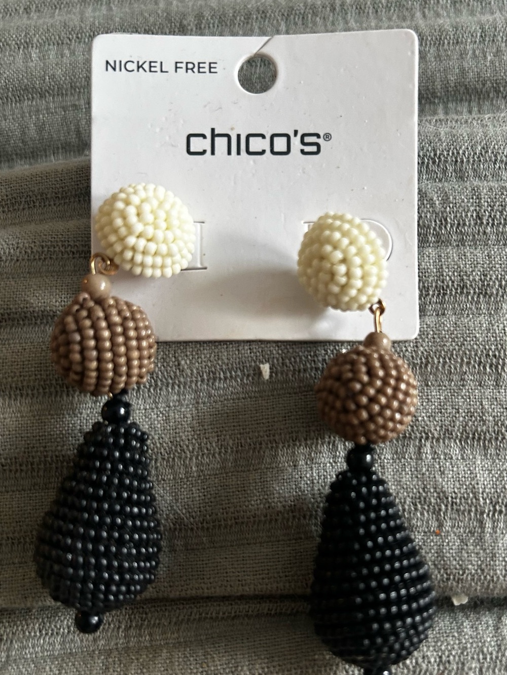 Chico's Cream, Brown & Black Beaded Drop Earrings